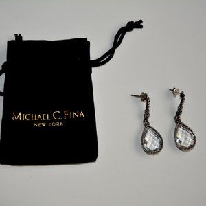 Vintage Michael C. Fina White Topaz Sterling Silver Drop Earrings